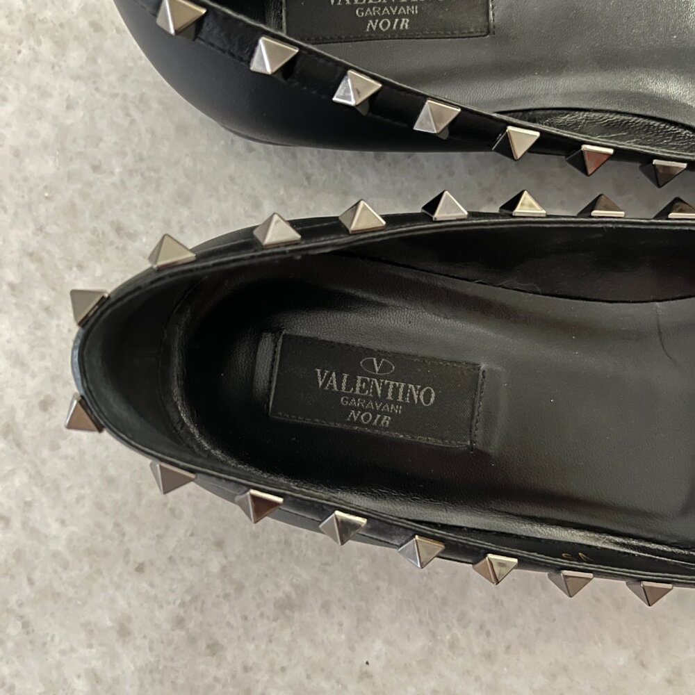 Valentino Garavani Rockstud Black Leather Pointed Toe Ballet Flats, Size 9.5 - Picture 5 of 5